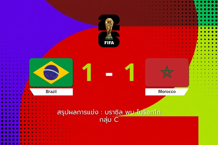 บราซิล เสมอ โมร็อกโก 1-1 แซมบ้าสะดุดเปิดหัว ฟุตบอลโลก 2026 กลุ่ม C