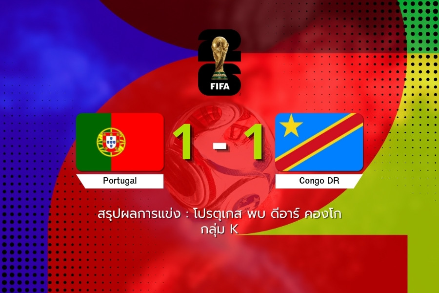 โรนัลโด้ลุ้นไม่ขึ้น! โปรตุเกสโดนดีอาร์ คองโกแบ่งแต้ม 1-1 ฟุตบอลโลก 2026